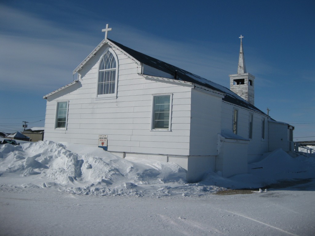 Snowy Churchill and the Anglican church on the Hudson Bay.